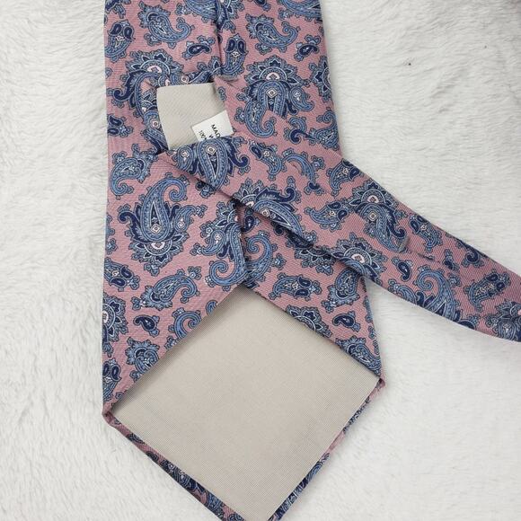 Vintage Mario Valentino 100% Italian Silk Paisley Pink and Blue Tie Made USA - Picture 5 of 6